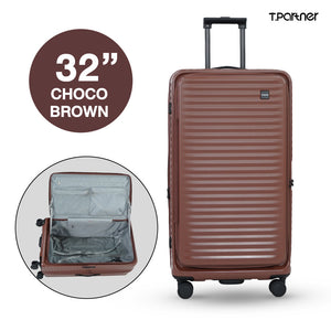 กระเป๋าเดินทางรุ่น Pro Trunk Series สี Choco Brown ขนาด 32 นิ้ว เปิดภายในให้เห็นช่องจัดเก็บ