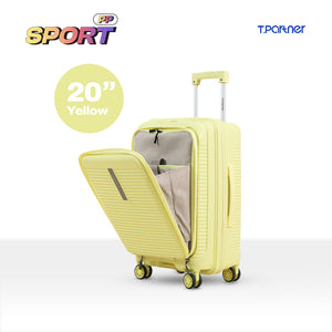 กระเป๋าเดินทาง PP Series รุ่น Sport ขนาด 20 นิ้ว สีเหลือง เปิดฝาโชว์ช่องจัดเก็บภายใน