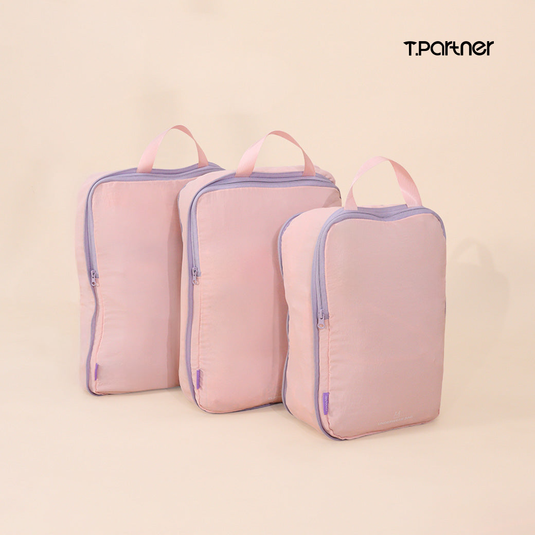กระเป๋าจัดระเบียบ Organize Space Saver Bag สีชมพู 3 ใบ พร้อมหูหิ้ว