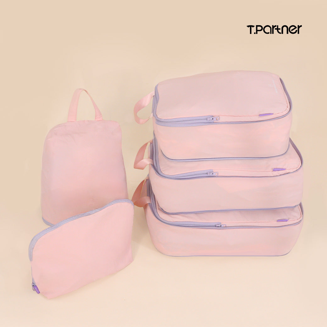 กระเป๋าจัดระเบียบ Organize Space Saver Bag สีชมพู 4 ชิ้น พร้อมกระเป๋าใบเล็ก 1 ใบ