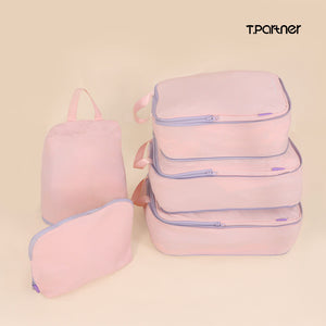 กระเป๋าจัดระเบียบ Organize Space Saver Bag สีชมพู 4 ชิ้น พร้อมกระเป๋าใบเล็ก 1 ใบ