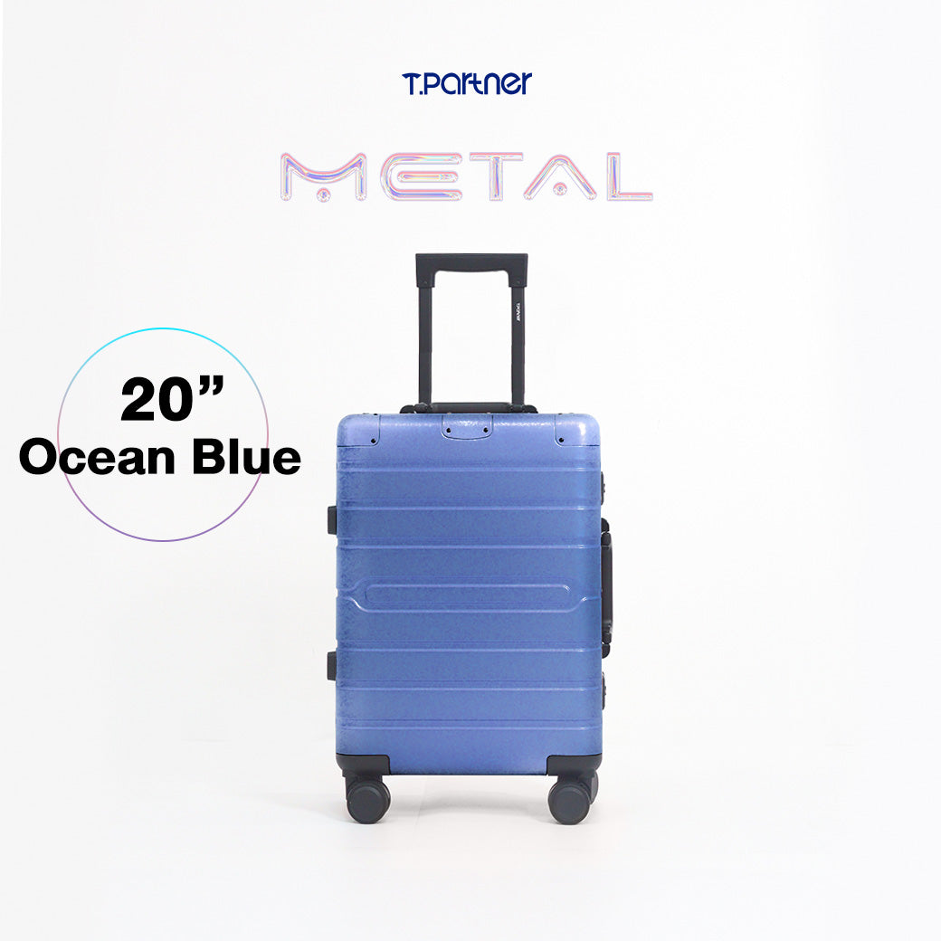 กระเป๋าเดินทางอลูมิเนียมสีน้ำเงิน Ocean Blue ขนาด 20 นิ้ว รุ่น Metal Aluminium Series
