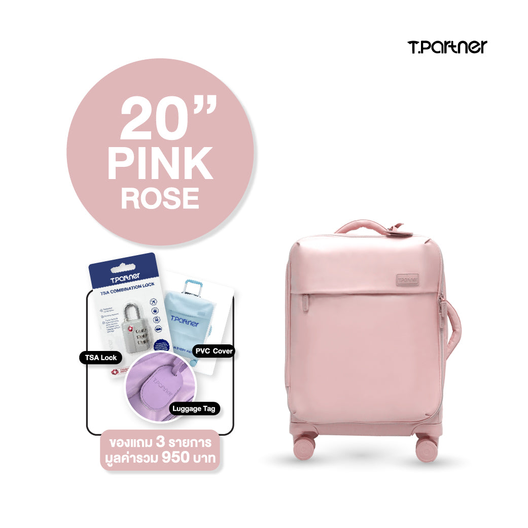 กระเป๋าเดินทางสีชมพูอ่อนขนาด 20 นิ้ว รุ่น Beyond Cloud Series พร้อมอุปกรณ์เสริม