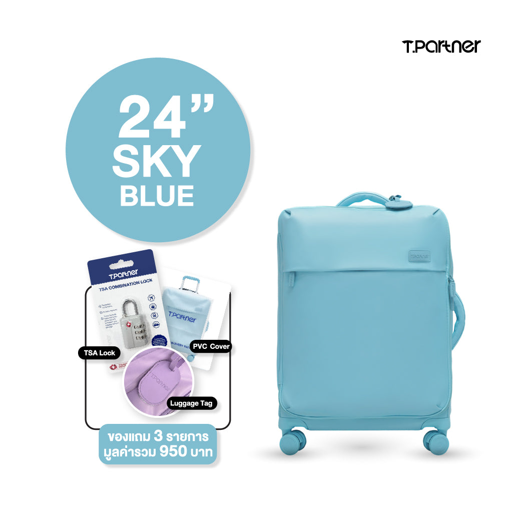 กระเป๋าเดินทาง Beyond Cloud Series ขนาด 24 นิ้ว สีฟ้าอ่อน พร้อมอุปกรณ์เสริม