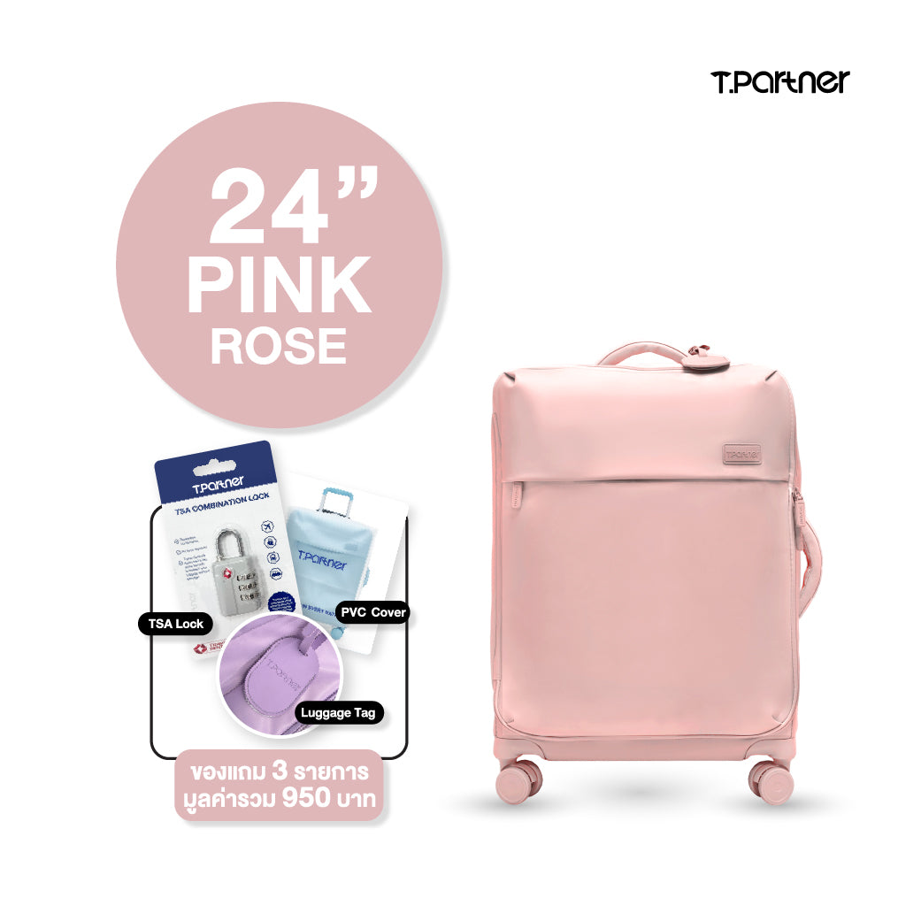 กระเป๋าเดินทาง Beyond Cloud Series สีชมพูอ่อน ขนาด 24 นิ้ว พร้อมอุปกรณ์เสริม