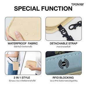กระเป๋าสตางค์ Smart Travel Wallet กันน้ำ ถอดสายได้ 2 สไตล์ พร้อม RFID Blocking