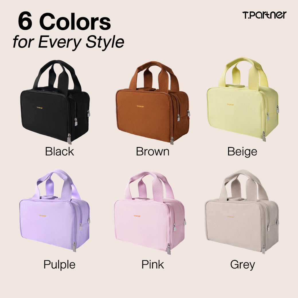 กระเป๋าเครื่องสำอาง T.Partner มี 6 สีให้เลือก: ดำ น้ำตาล เหลือง เบจ ม่วง ชมพู