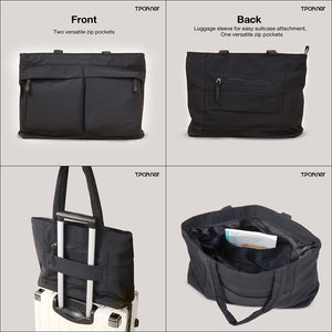 กระเป๋า Tote Easy Bag สีดำ ดีไซน์เรียบหรู พร้อมช่องซิปอเนกประสงค์และช่องเสียบกับกระเป๋าเดินทาง