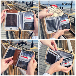 กระเป๋าสตางค์ Smart Travel Wallet RFID สีเบจ พร้อมช่องใส่บัตรและหนังสือเดินทาง