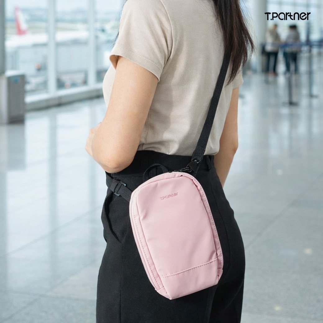 กระเป๋าสะพายข้าง MovePass RFID สีชมพูอ่อน ดีไซน์ทันสมัยสำหรับเดินทาง