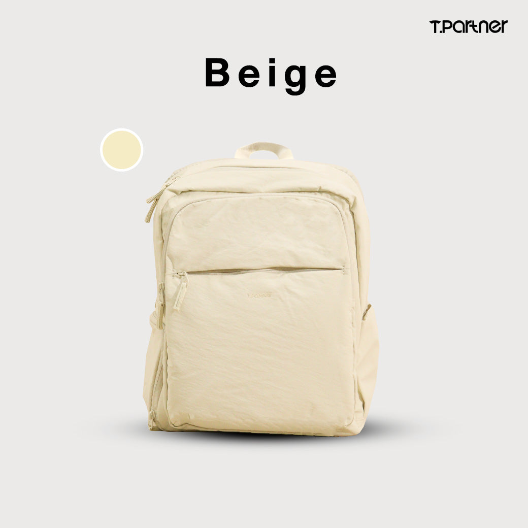 กระเป๋าเป้ Puffy Back Pack สีเบจ ดีไซน์เรียบหรู เหมาะสำหรับทุกโอกาส