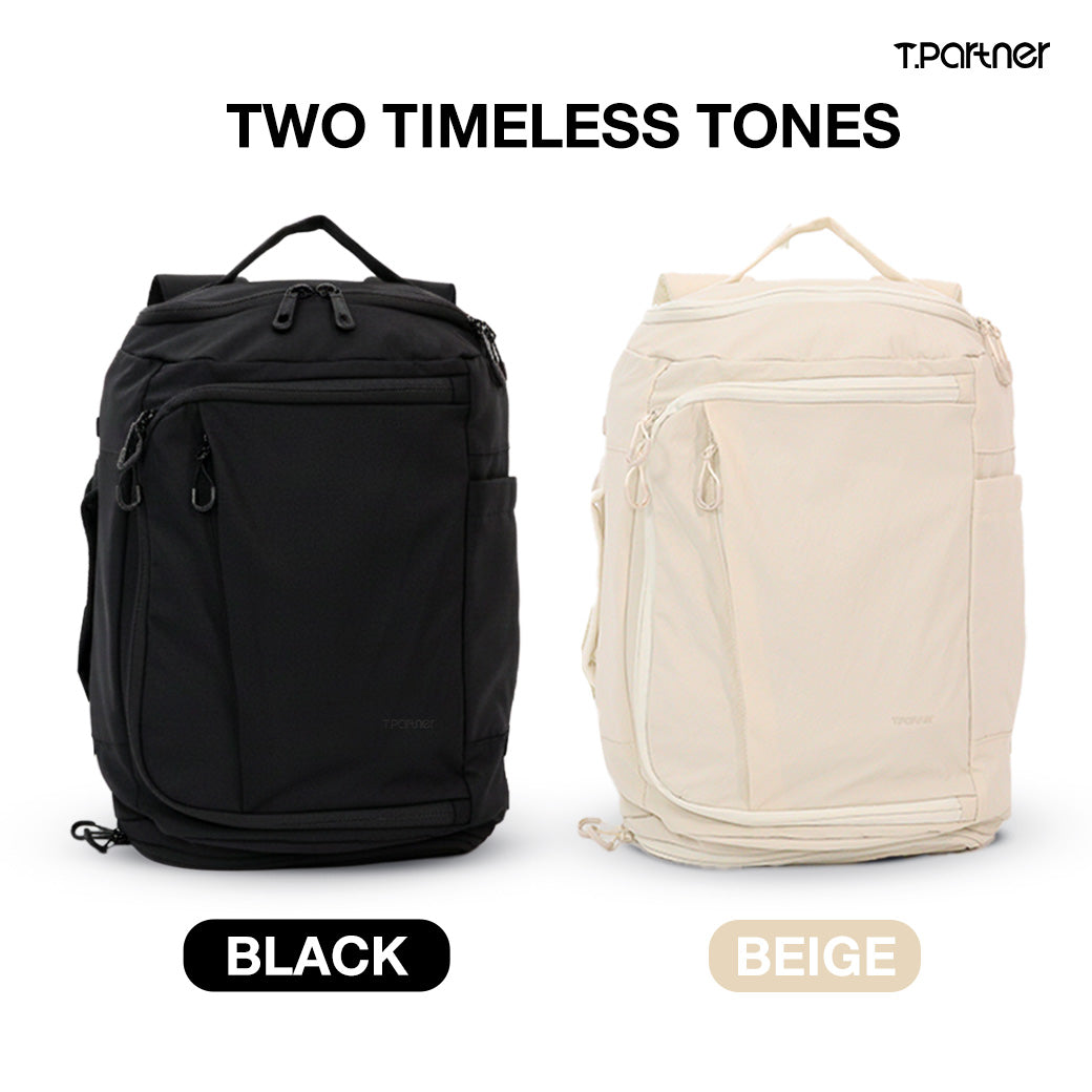 กระเป๋าเป้ Duffle Backpack สีดำและสีเบจ สองโทนสีเหนือกาลเวลา