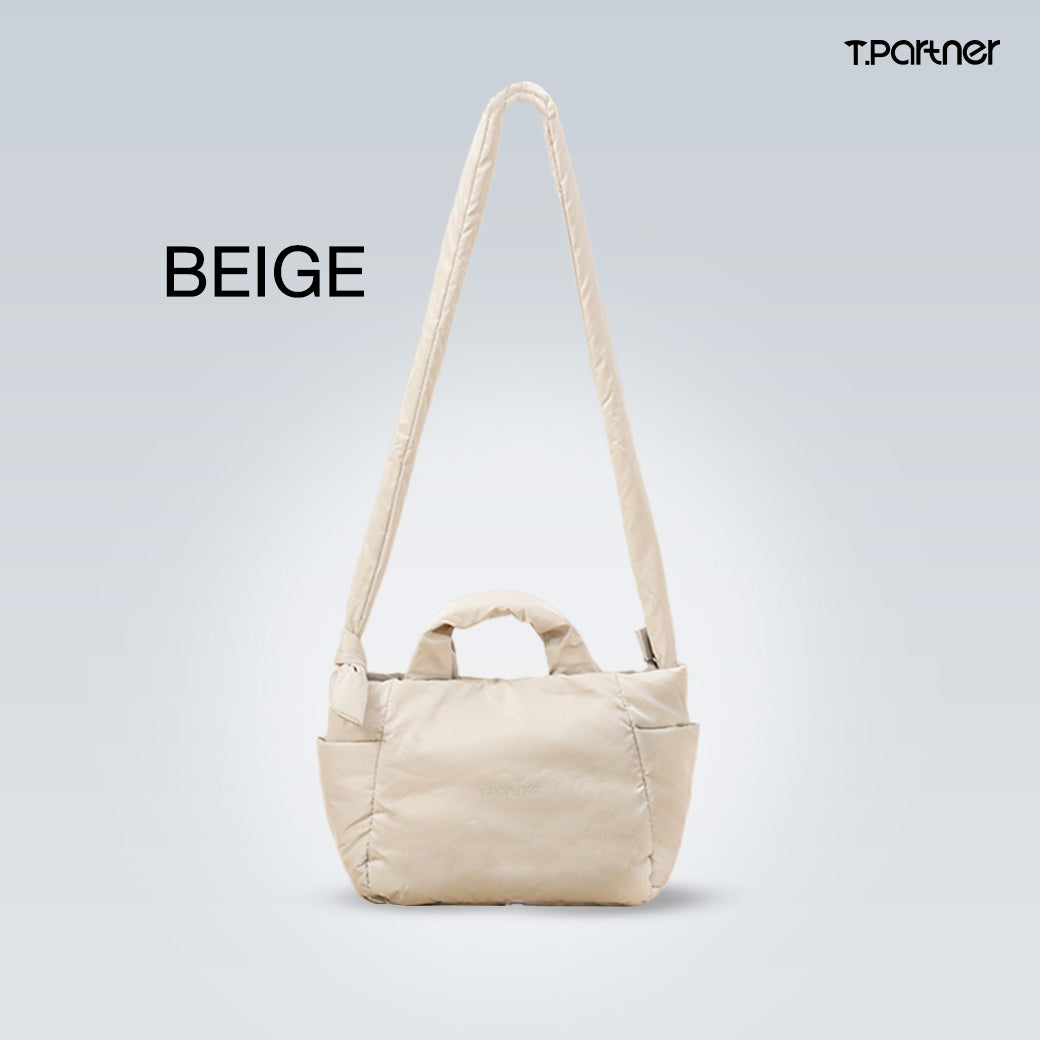 กระเป๋าสะพายไหล่สีเบจ ดีไซน์มินิ Cozy Bag วัสดุผ้านุ่ม