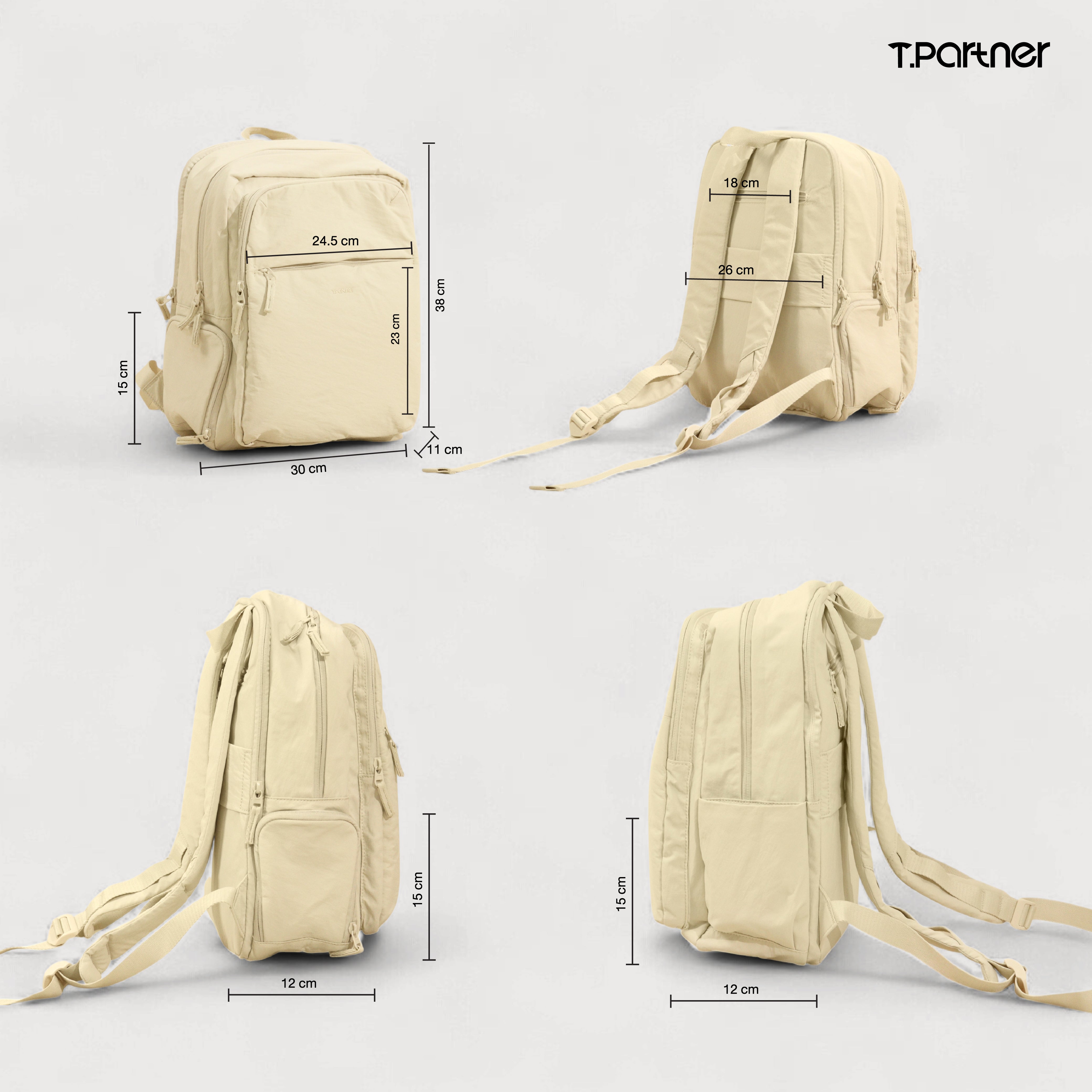 กระเป๋าเป้ Puffy Back Pack สีเบจ ดีไซน์ทันสมัย ขนาด 38x24.5x18 ซม.