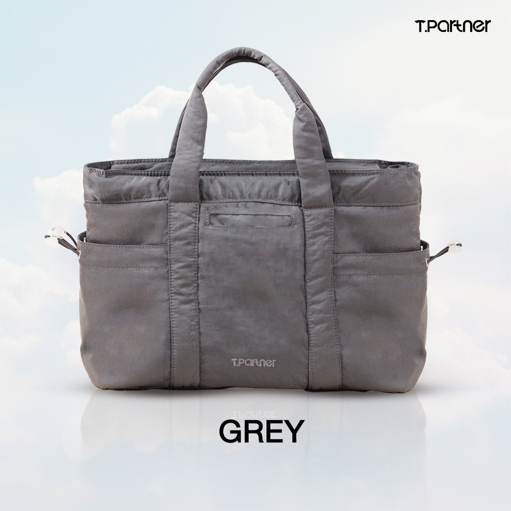 กระเป๋าสะพายข้าง T.PARTNER สีเทา ดีไซน์ Cloudy ทรงโท้ท จุของได้เยอะ