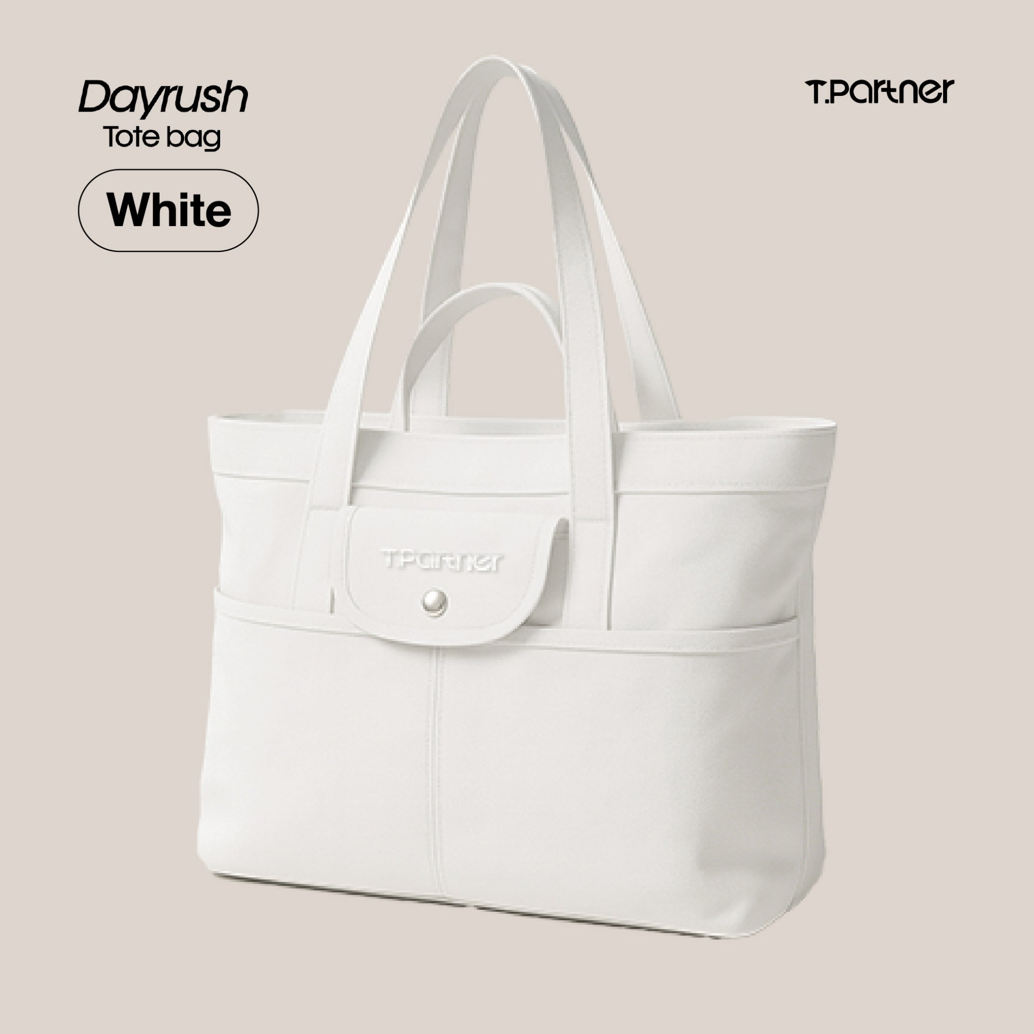 กระเป๋าโท้ท DayRush สีขาว ดีไซน์เรียบหรู พร้อมช่องใส่ของด้านนอก