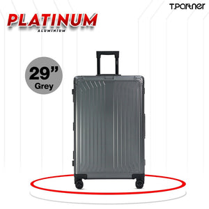 กระเป๋าเดินทางอลูมิเนียม Platinum สีเทา ขนาด 29 นิ้ว ดีไซน์ลายเส้นตั้งตรง