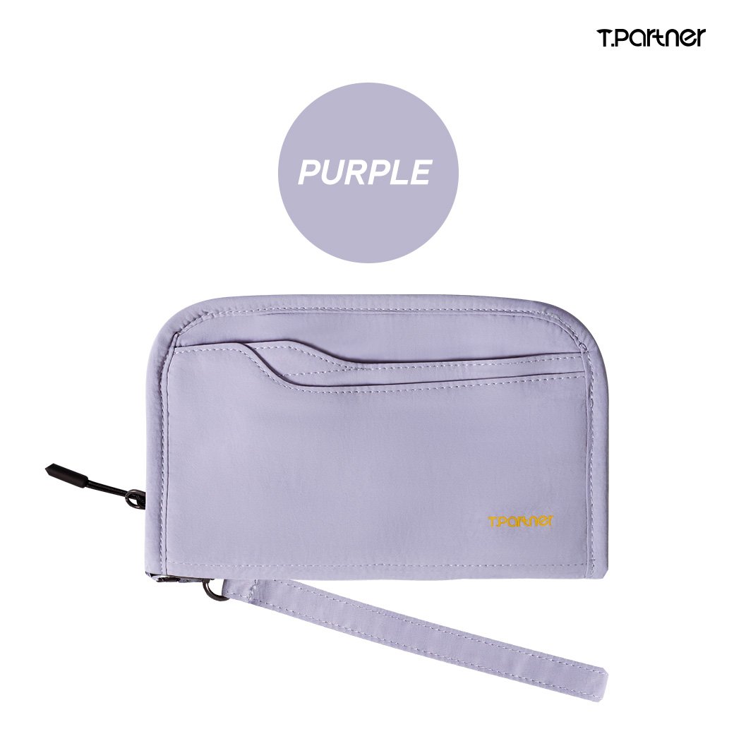 กระเป๋าใส่พาสปอร์ตสีม่วงอ่อน T.PARTNER ดีไซน์ทันสมัย พร้อมสายคล้องมือ