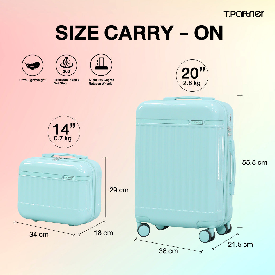 กระเป๋าเดินทางรุ่น Melody Series ขนาด 20 นิ้ว สีฟ้าอ่อน น้ำหนักเบา พร้อมล้อหมุน 360 องศา