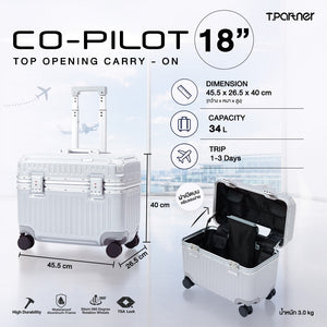 กระเป๋าเดินทาง Co-Pilot Cabin 18 นิ้ว สีเงิน ดีไซน์เปิดด้านบน