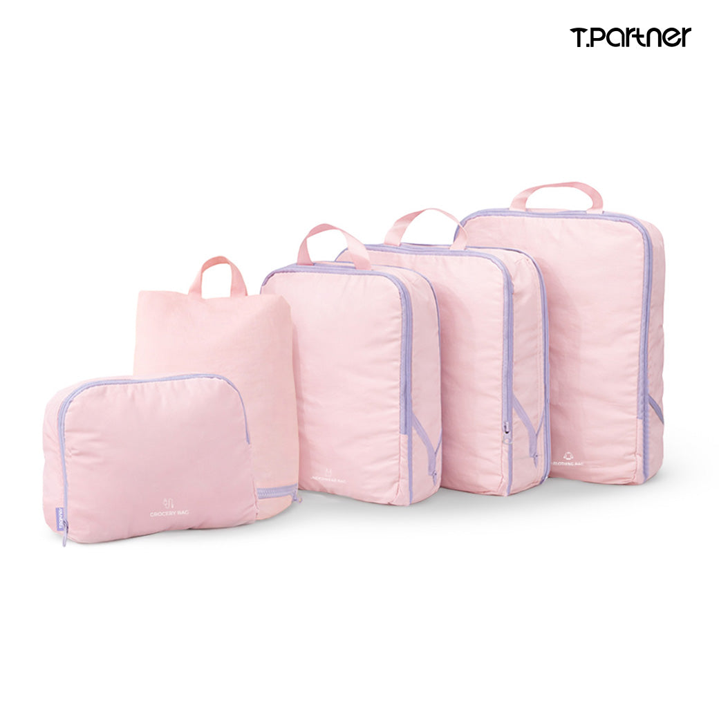 ชุดกระเป๋าจัดระเบียบ Organize Space Saver Bag สีชมพู 5 ใบ สำหรับจัดเก็บเสื้อผ้าและสัมภาระเดินทาง