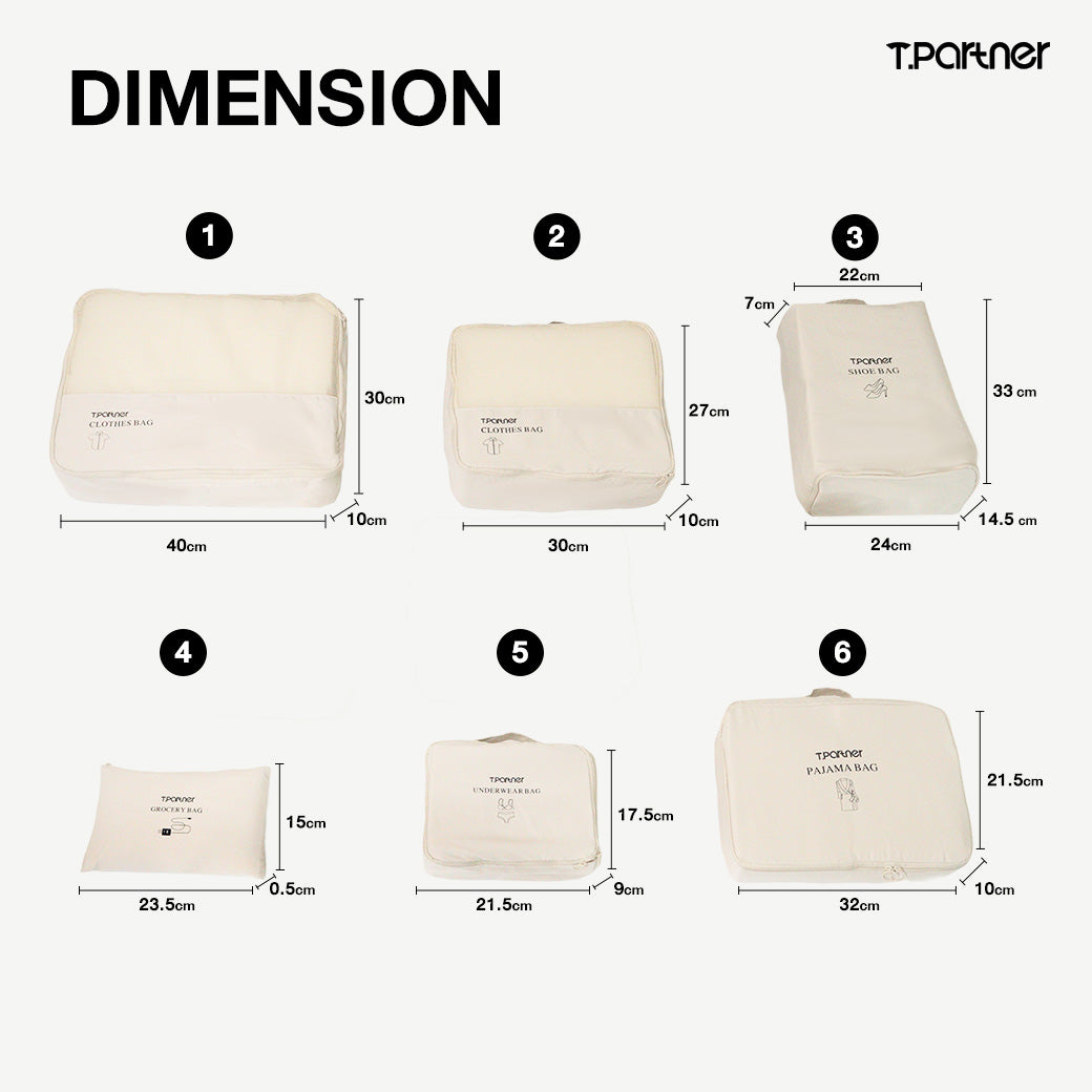 ชุดกระเป๋าจัดระเบียบ Organize Bag ขนาดต่างๆ สำหรับจัดเก็บเสื้อผ้าและของใช้เดินทาง
