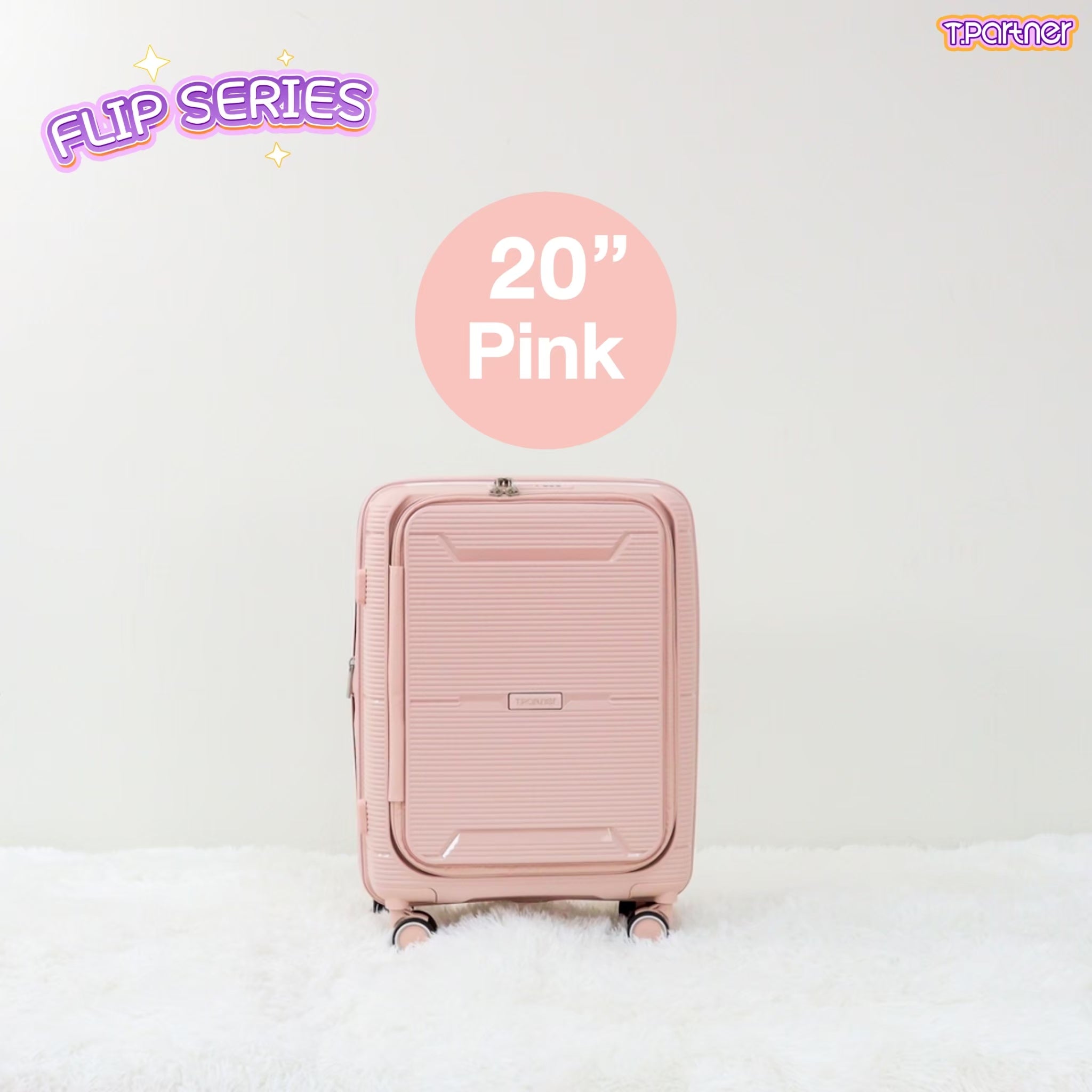 กระเป๋าเดินทางขนาด 20 นิ้ว สีชมพูอ่อน รุ่น Flip Series ดีไซน์สวยงาม