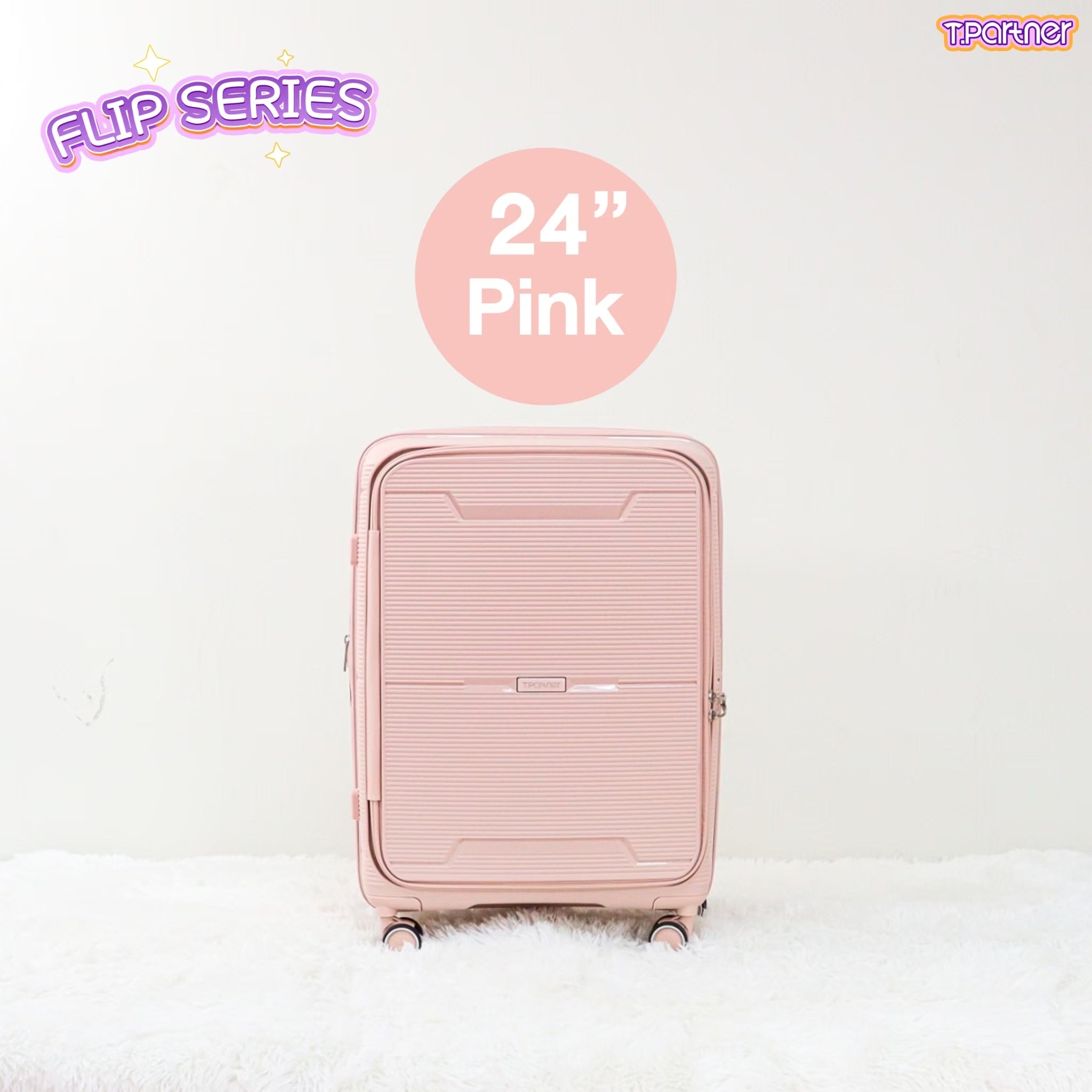 กระเป๋าเดินทางสีชมพูขนาด 24 นิ้ว รุ่น Flip Series ดีไซน์ทันสมัย