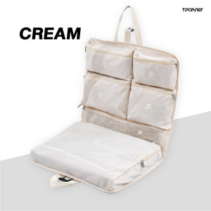 กระเป๋าจัดระเบียบแบบแขวน รุ่น Foldable Hanging Travel Organizer สีครีม มีช่องเก็บของหลากหลาย