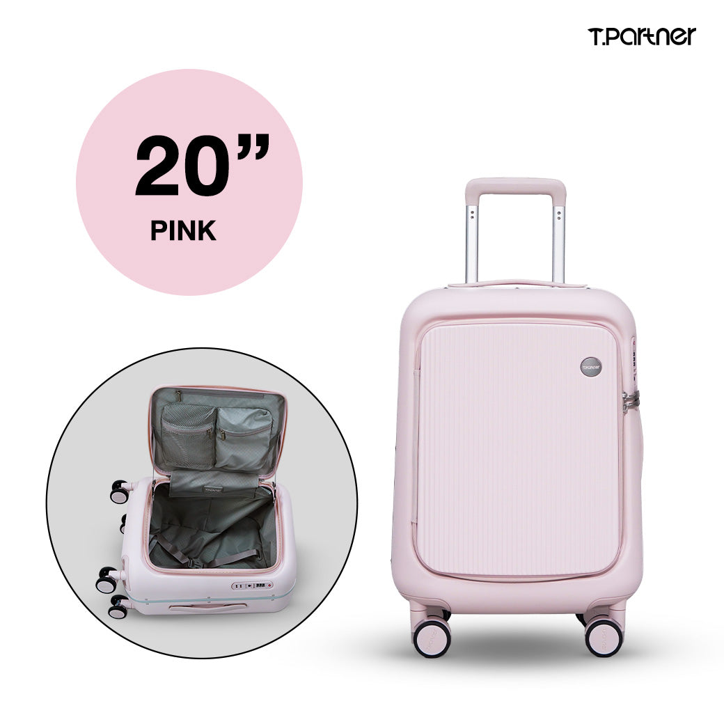 กระเป๋าเดินทางสีชมพูรุ่น Glamorous Series ขนาด 20 นิ้ว มีล้อหมุน 360 องศาและส่วนกระเป๋าใสภายใน