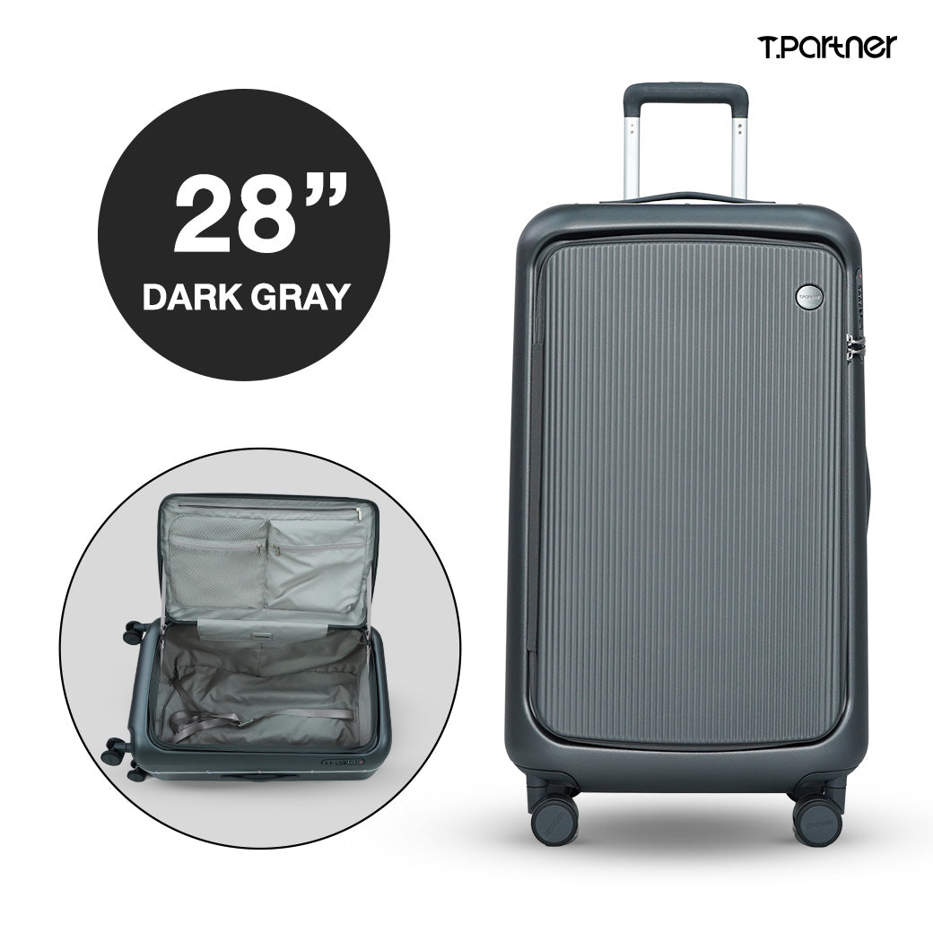 กระเป๋าเดินทาง T.Partner ขนาด 28 นิ้ว สีเทาเข้ม รุ่น Glamorous Series พร้อมช่องจัดเก็บภายใน