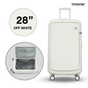 กระเป๋าเดินทาง T.Partner รุ่น Glamorous Series ขนาด 28 นิ้ว สี Off White เปิดให้เห็นช่องเก็บสัมภาระ