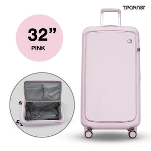 กระเป๋าเดินทาง T.Partner รุ่น Glamorous Series สีชมพู ขนาด 32 นิ้ว เปิดให้เห็นช่องจัดเก็บภายใน