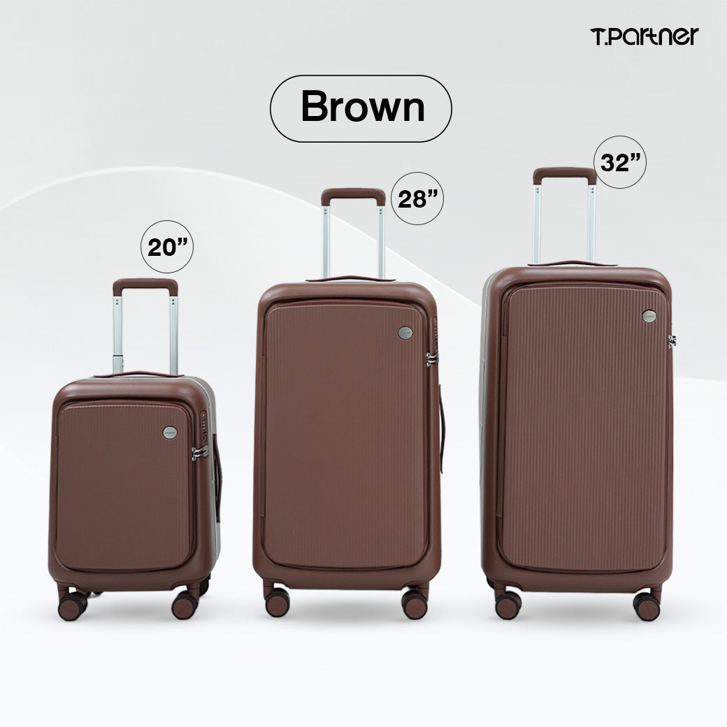 กระเป๋าเดินทาง T.Partner รุ่น Glamorous Series สีน้ำตาล 3 ขนาด: 20, 28, 32 นิ้ว