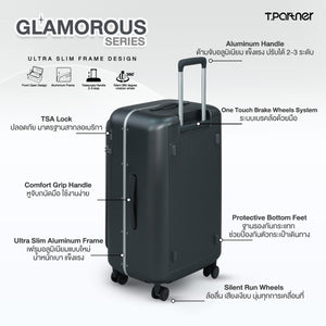 กระเป๋าเดินทาง T.Partner Glamorous Series สีดำ ดีไซน์ Ultra Slim Frame แข็งแรง