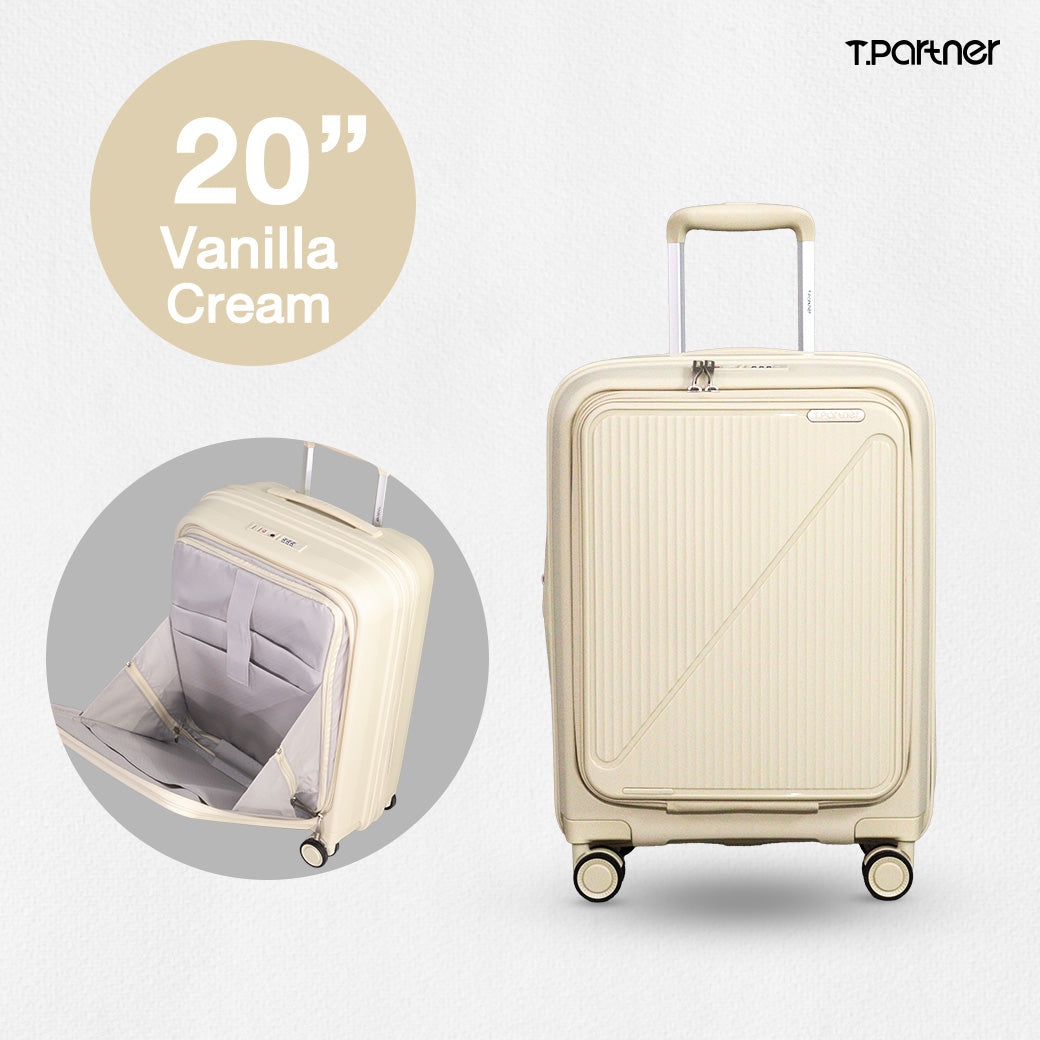 กระเป๋าเดินทาง Good Job Series ขนาด 20 นิ้ว สี Vanilla Cream เปิดโชว์ช่องจัดเก็บภายใน