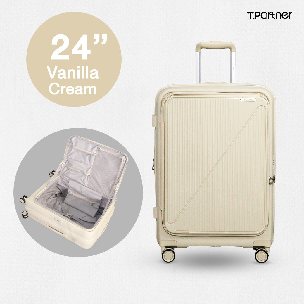 กระเป๋าเดินทาง T.PARTNER รุ่น Good Job Series สี Vanilla Cream ขนาด 24 นิ้ว พร้อมช่องจัดเก็บภายใน