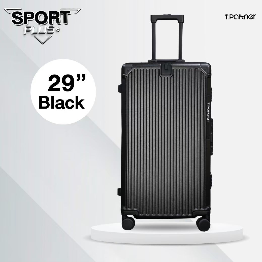 กระเป๋าเดินทางรุ่น Sport Plus+ Series ขนาด 29 นิ้ว สีดำ ดีไซน์อลูมิเนียมลายตั้ง