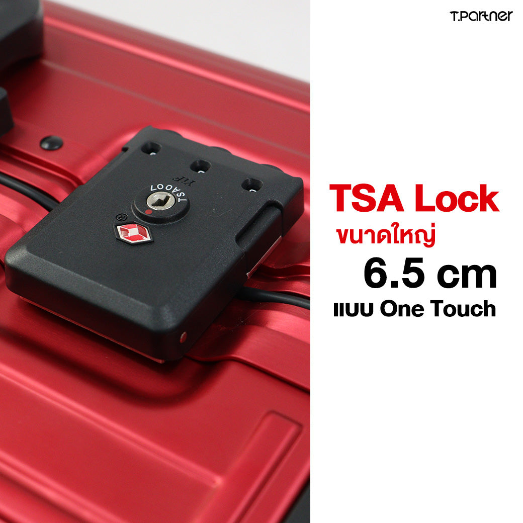 TSA Lock ขนาดใหญ่ 6.5 ซม. สีดำ แบบ One Touch สำหรับกระเป๋าเดินทาง Platinum Aluminium Series