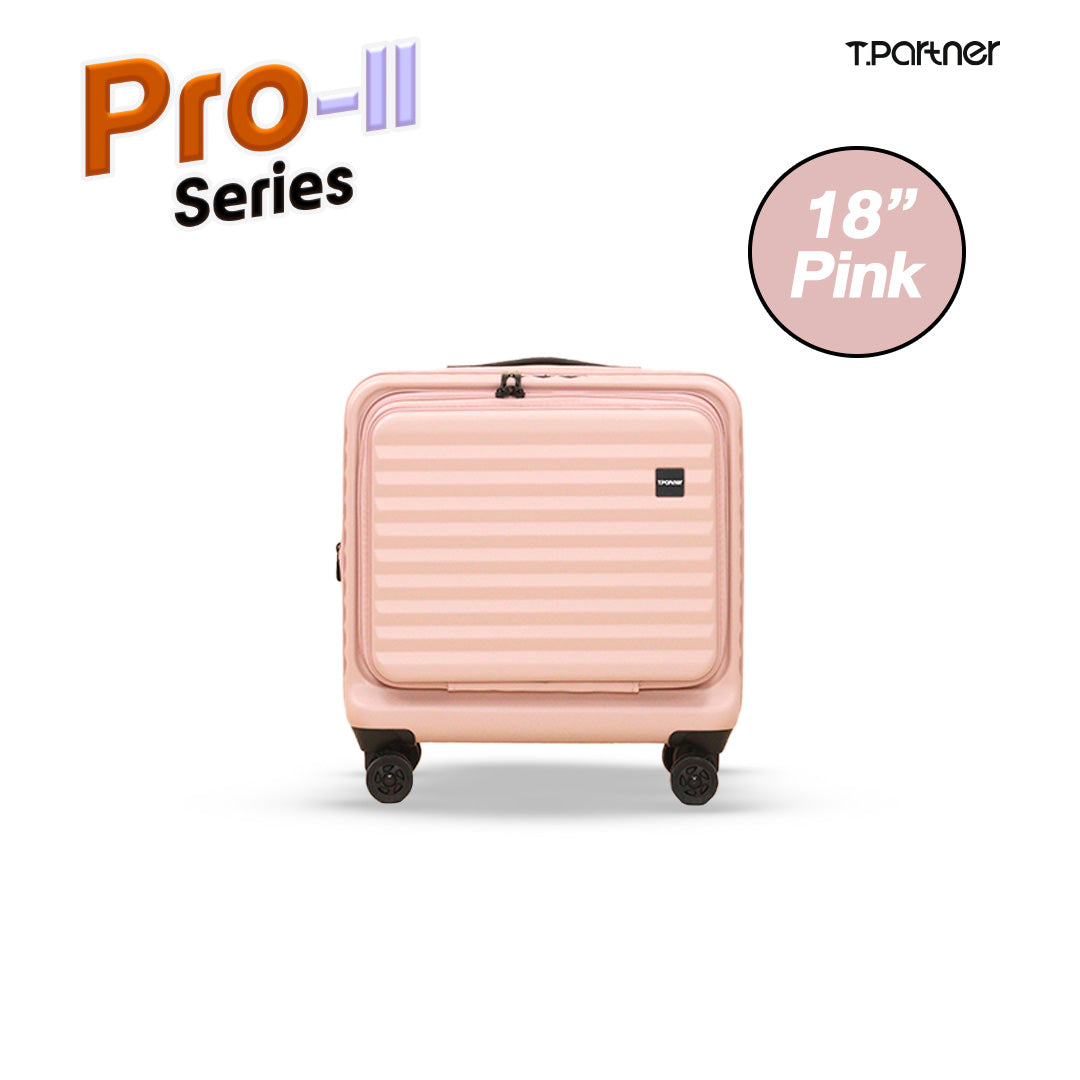 กระเป๋าเดินทางล้อลากสีชมพู ขนาด 18 นิ้ว รุ่น Pro-II Series จาก T.Partner