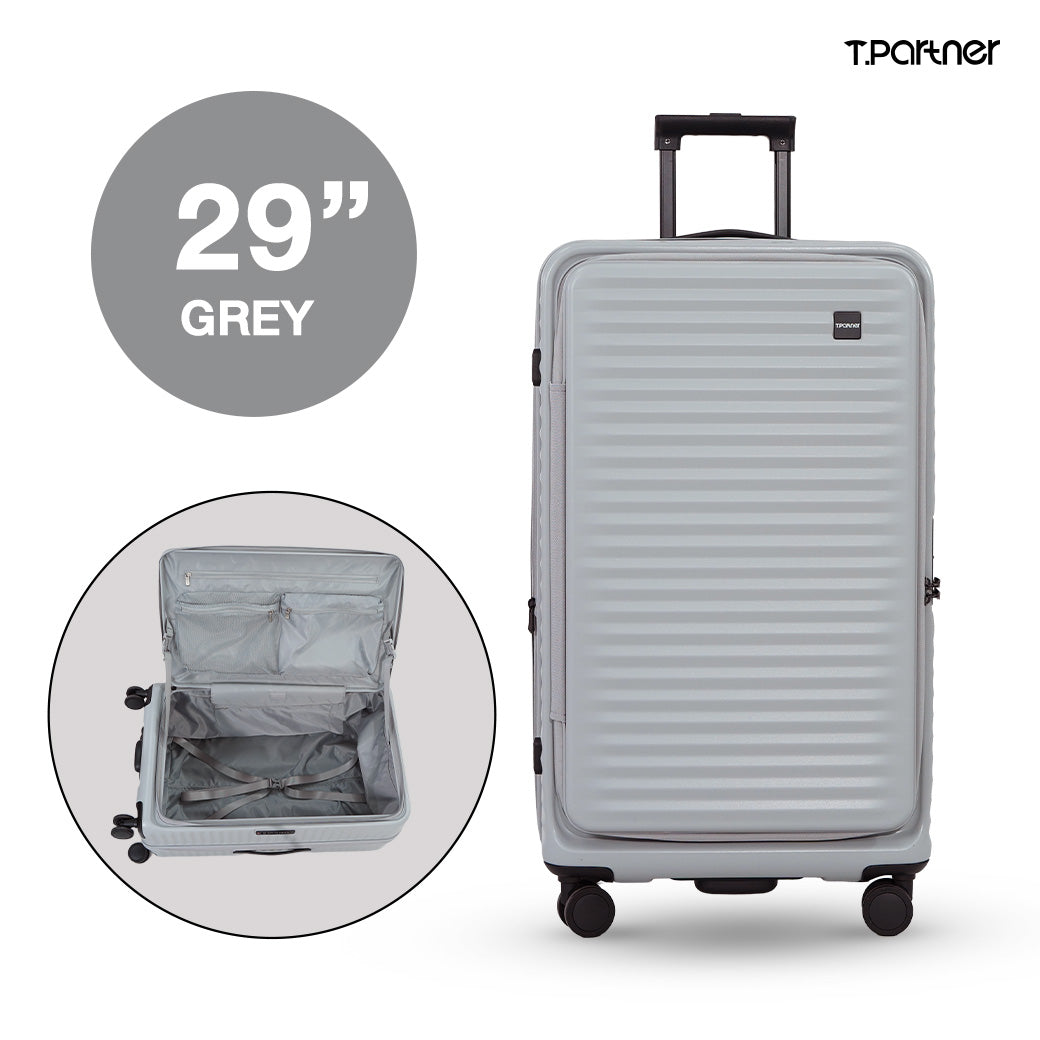 กระเป๋าเดินทาง Pro Trunk Series ขนาด 29 นิ้ว สีเทา เปิดออกโชว์ช่องจัดเก็บภายใน