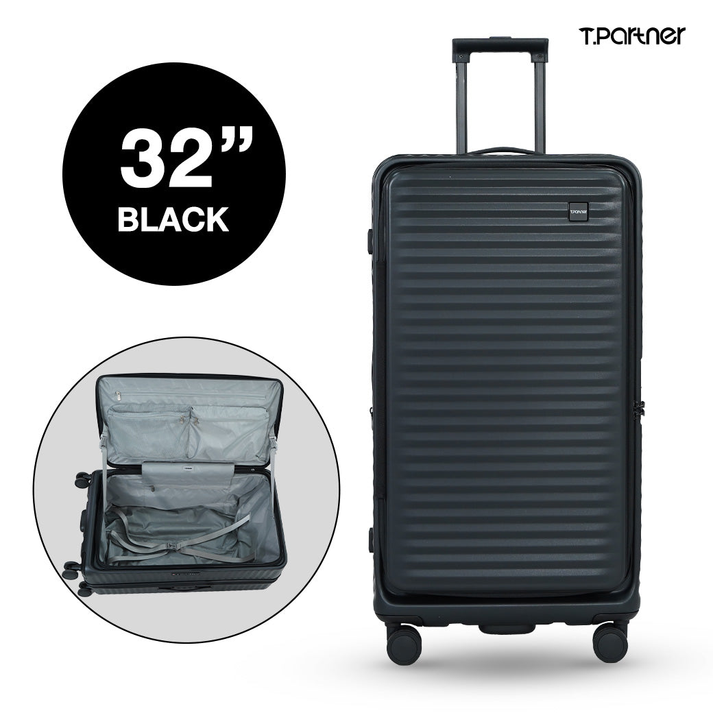 กระเป๋าเดินทาง T.Partner สีดำ ขนาด 32 นิ้ว รุ่น Pro Trunk Series เปิดให้เห็นช่องเก็บของภายใน