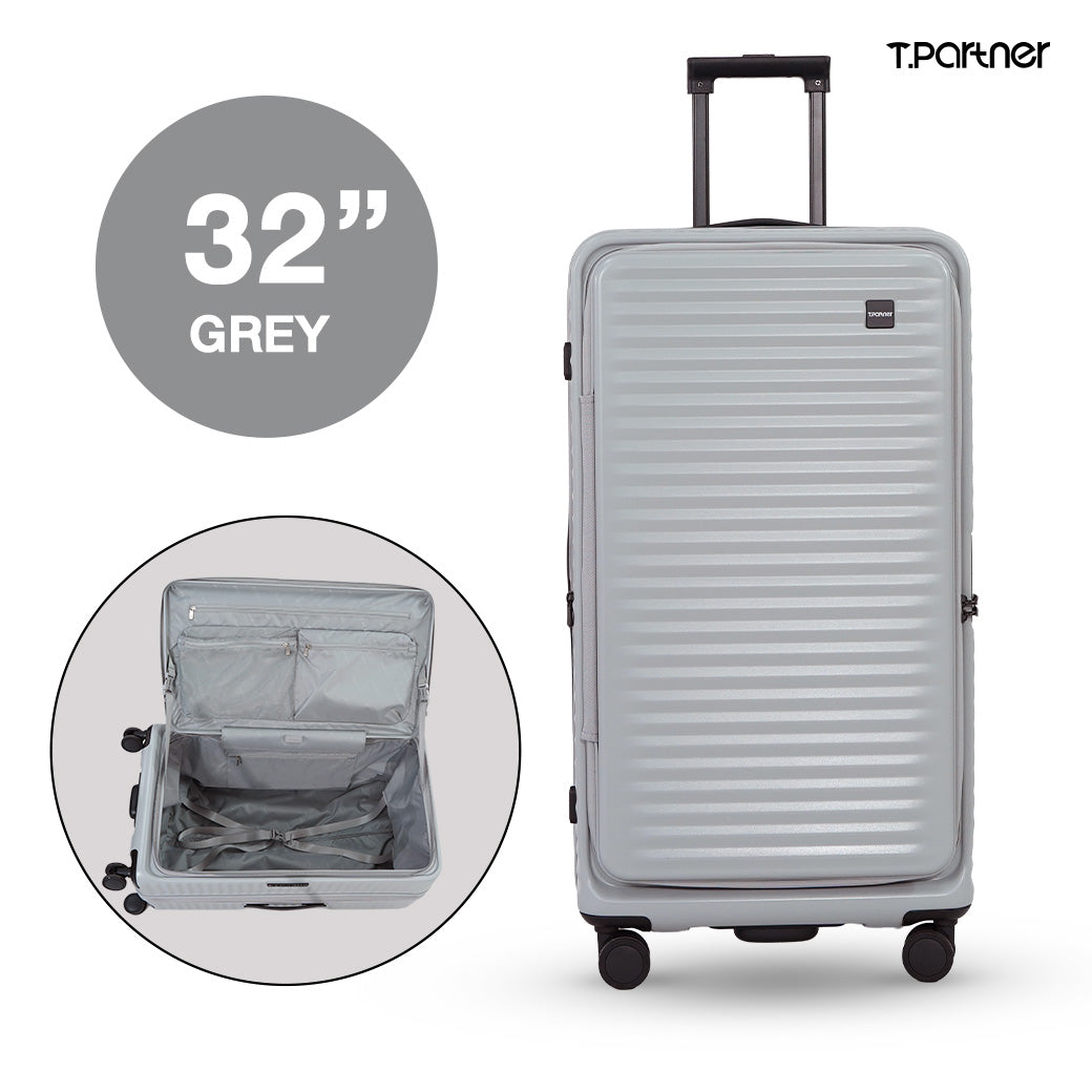 กระเป๋าเดินทาง T.Partner Pro Trunk Series ขนาด 32 นิ้ว สีเทา เปิดโชว์ช่องเก็บสัมภาระ
