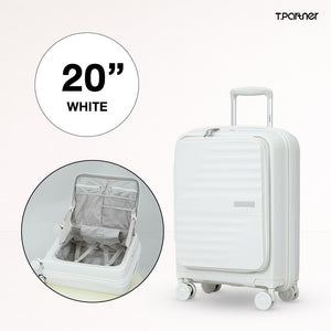 กระเป๋าเดินทางรุ่น Shine Series ขนาด 20 นิ้ว สีขาว ดีไซน์สวยงาม พร้อมช่องจัดเก็บภายใน