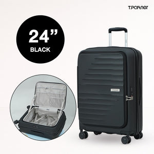 กระเป๋าเดินทางรุ่น Shine Series ขนาด 24 นิ้ว สีดำ ดีไซน์ทันสมัย พร้อมช่องจัดเก็บภายใน