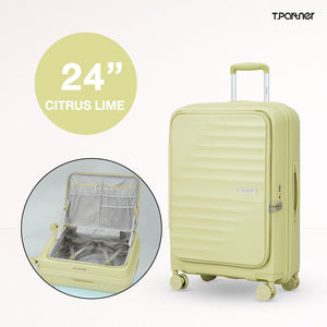 กระเป๋าเดินทางรุ่น Shine Series ขนาด 24 นิ้ว สี Citrus Lime เปิดพร้อมช่องจัดเก็บภายใน