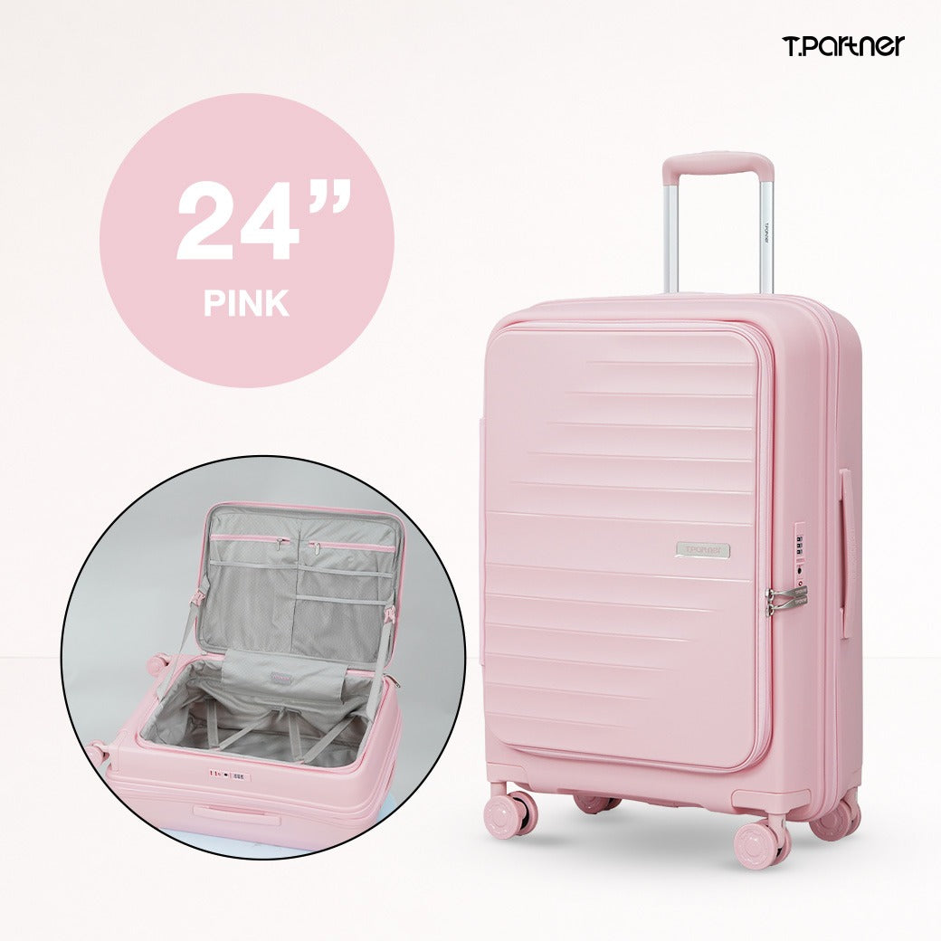 กระเป๋าเดินทางรุ่น Shine Series ขนาด 24 นิ้ว สีชมพู พร้อมช่องจัดเก็บภายใน