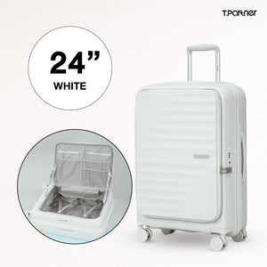กระเป๋าเดินทางรุ่น Shine Series ขนาด 24 นิ้ว สีขาว ดีไซน์หรู พร้อมช่องจัดเก็บภายใน