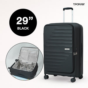 กระเป๋าเดินทางรุ่น Shine Series สีดำ ขนาด 29 นิ้ว เปิดให้เห็นช่องจัดเก็บภายใน