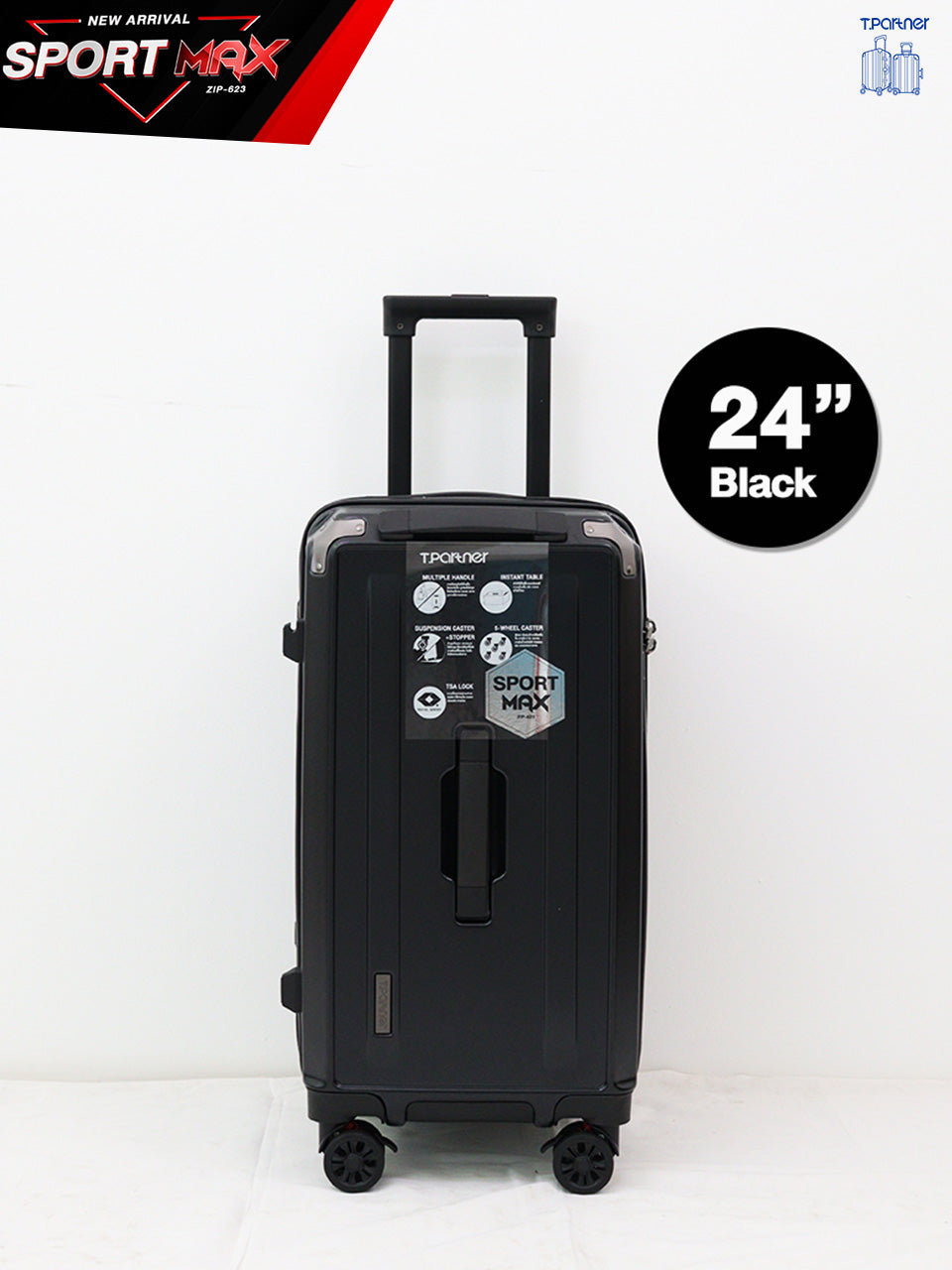 กระเป๋าเดินทางสีดำขนาด 24 นิ้ว รุ่น Sport Max Series ล้อหมุน 360 องศา